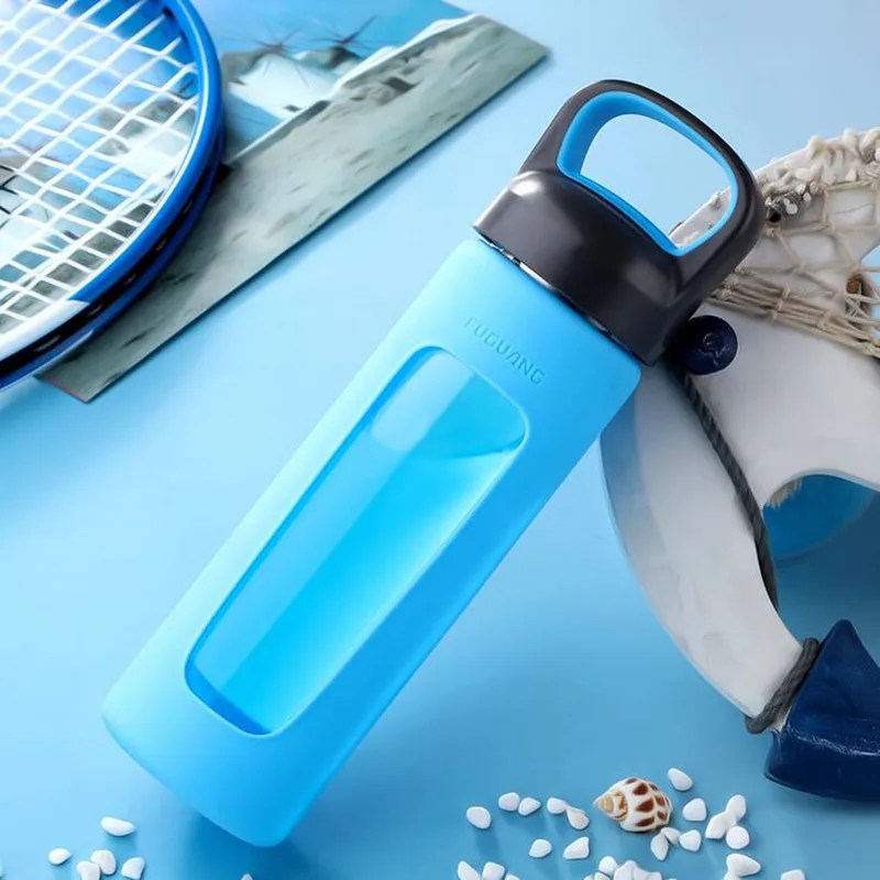 Стеклянная бутылка для воды с силиконовым чехлом 520 мл портативная посуда