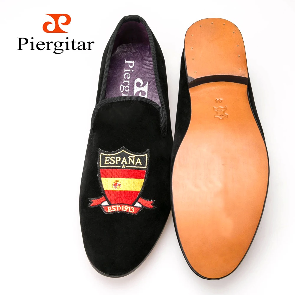 baratas Quatro Países Bandeira Bordada Roxo Sola De Couro Palmilha De Couro Genuíno Homens Sapatos De Veludo Homens Homens Loafer Flats Freeshipping