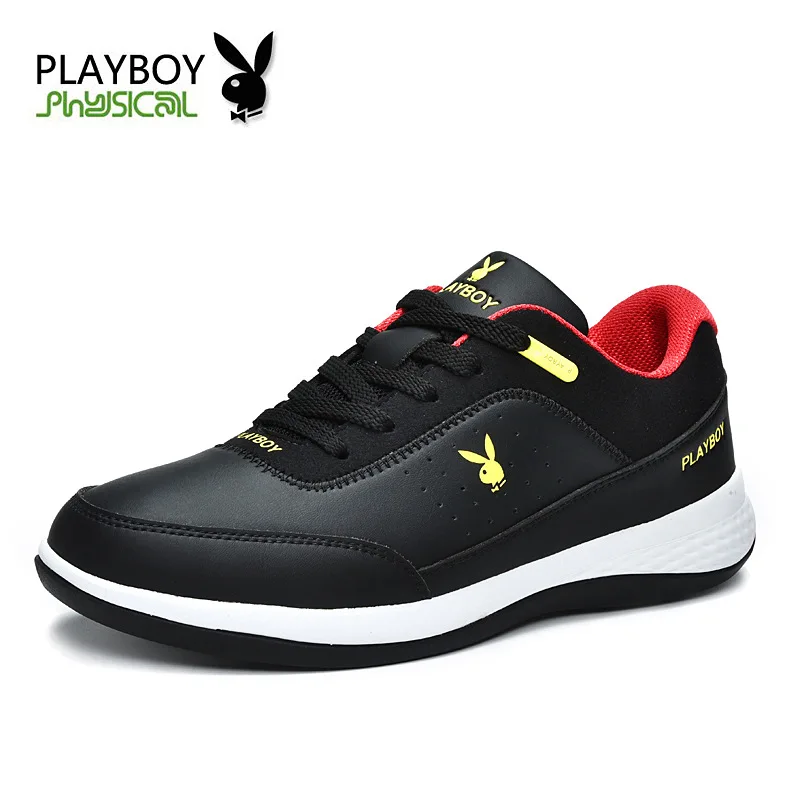 PLAYBOY/мужская повседневная обувь; Tenis Masculino; Высококачественная Мужская обувь из натуральной кожи; брендовая кожаная обувь на плоской подошве; большие размеры 39-45 - Цвет: Черный