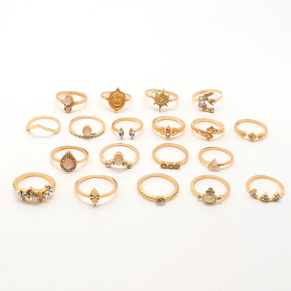 19 шт./компл. женские туфли в стиле ретро кольца форме капли воды анис Звезда Луна с