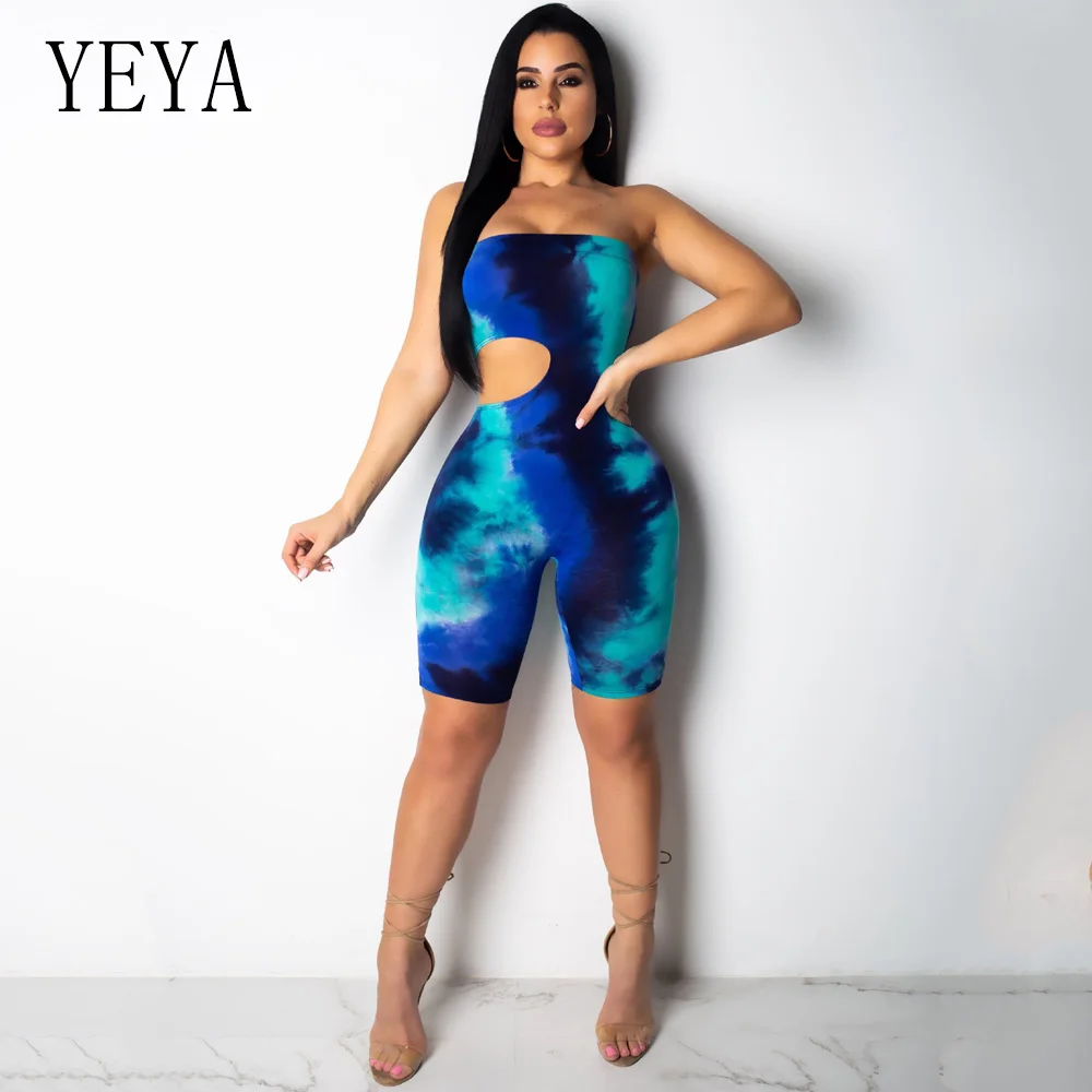 Женский Облегающий комбинезон без рукавов с цветным галстуком синего оранжевого