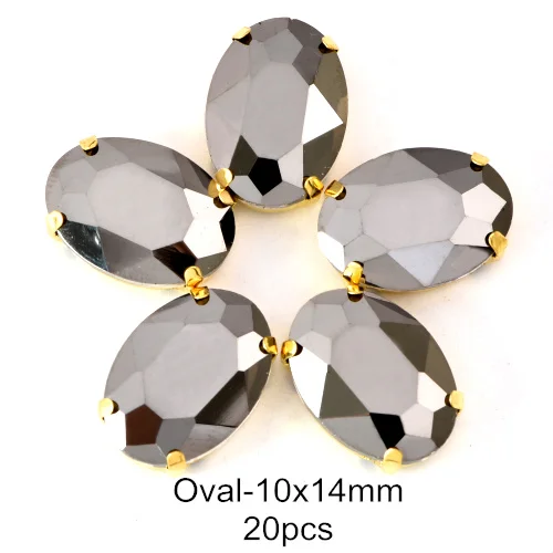 10x14mm-Golden Высокое Качество гематит пришивные стразы с когтями с плоской задней стороной Серебряный/Золотой Коготь Швейные Стразы Кристалл для DIY одежды B1241 - Цвет: 10x14mm-Golden