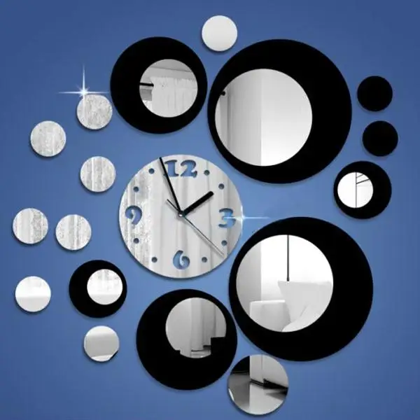 DIY Circles Acrylic Mirror black Silver Wall Clock Mural Decal Sticker Movement* | Дом и сад