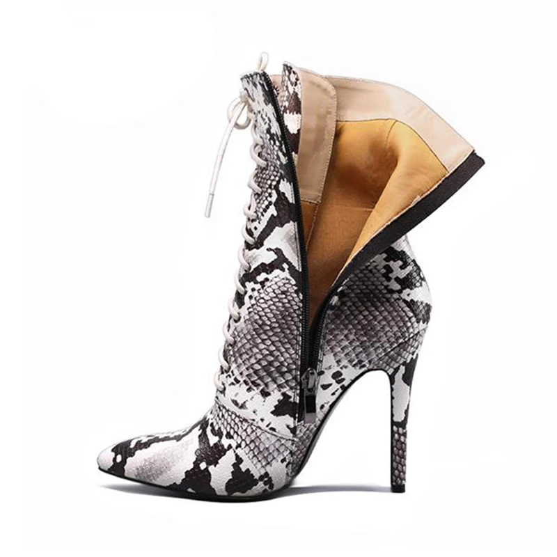 Perixir/женские зимние ботильоны со змеиным узором с острым носком на молнии тонком