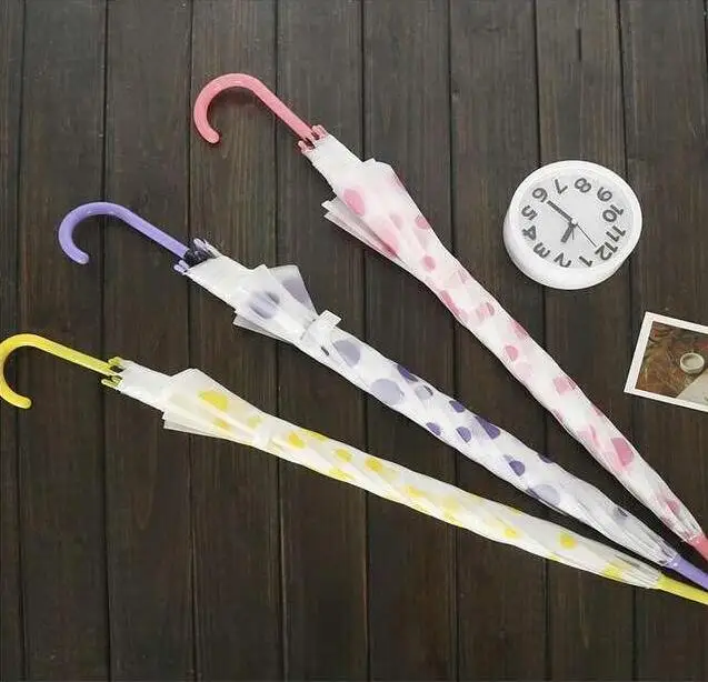 50PCS Sunny Rainny Transparent Multicolor Dot Printed Umbrellas Clear PVC Long Handle Rainproof | Дом и сад