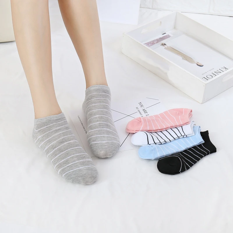 Полосатые Базовые Женские повседневные мягкие милые носки башмачки короткие до
