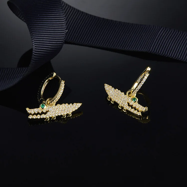 Famous Design Gold Metal Crocodile 925 Silver Earring For Women Fashion Small Zircon Ear Nail Accessories Gift Jewelry | Украшения и