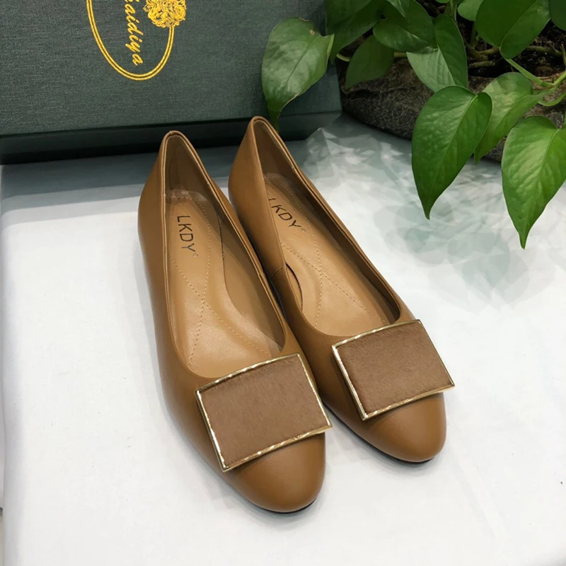 Женские туфли из натуральной кожи LKDY повседневные на плоской подошве с