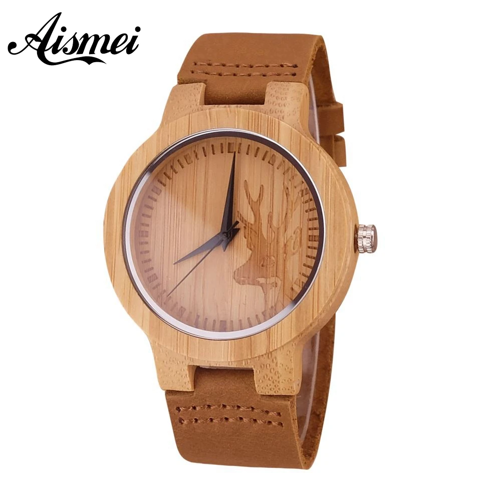 2018 мужские и женские дизайнерские бамбуковые деревянные часы с головой оленя