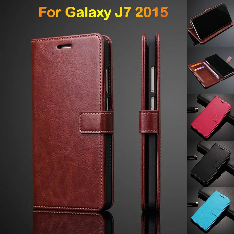 Роскошный кожаный чехол с Откидывающейся Крышкой для samsung GALAXY J7 2015 бумажник