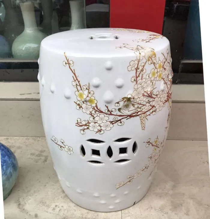 Садовый фарфоровый табурет с цветком сливы Цзиндэчжэнь для туалета и душа ванной
