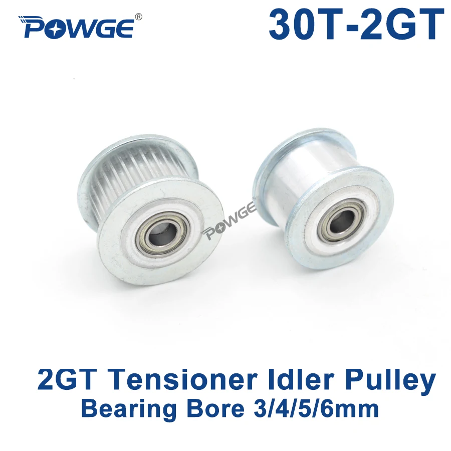

POWGE 2GT 30 Teeth Idler Timing Pulley synchronous Wheel Bore 3/4/5/6mm with Bearing for Width 6/10MM GT2 open belt 30T 30Teeth