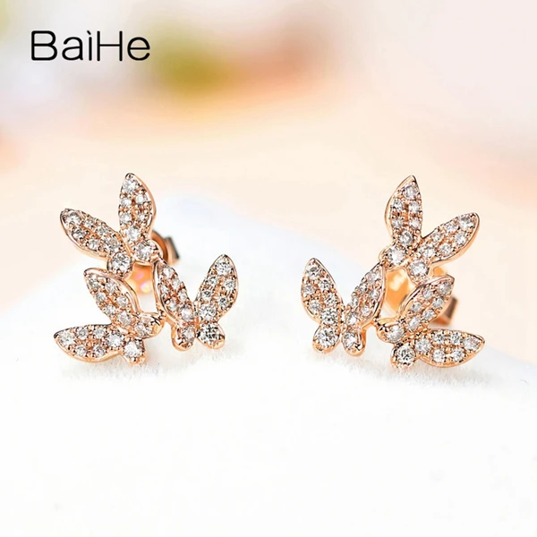 BAIHE Solid 14 K розовое золото H/SI 0.28ct круглые натуральные Алмазы обручальные модные ювелирные изделия элегантные серьги-гвоздики