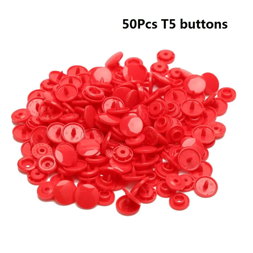 50Pcs T5 buttons Крепежные плоскогубцы, кнопка KAM T5, пластиковая смола, пресс-шпилька, тканевая кнопка, u-образный пресс, швейные инструменты - Цвет: 50Pcs T5 buttons