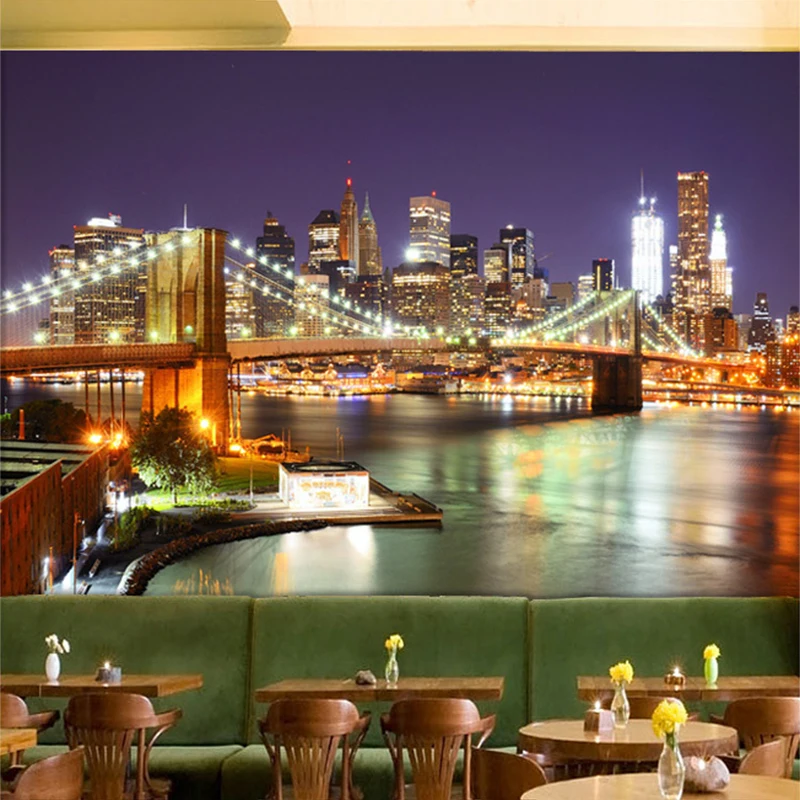 Фотообои с красивым городским ночным пейзажем современные обои для ресторана