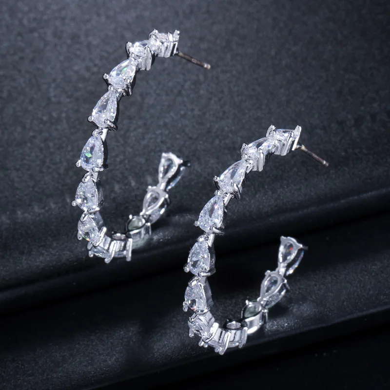 Silver 925 Threegraces капли воды кубического циркония круг стерлингового серебра 925 большие круглые серьги модные вечерние украшения для женщин ER109 - Окраска металла: Silver 925