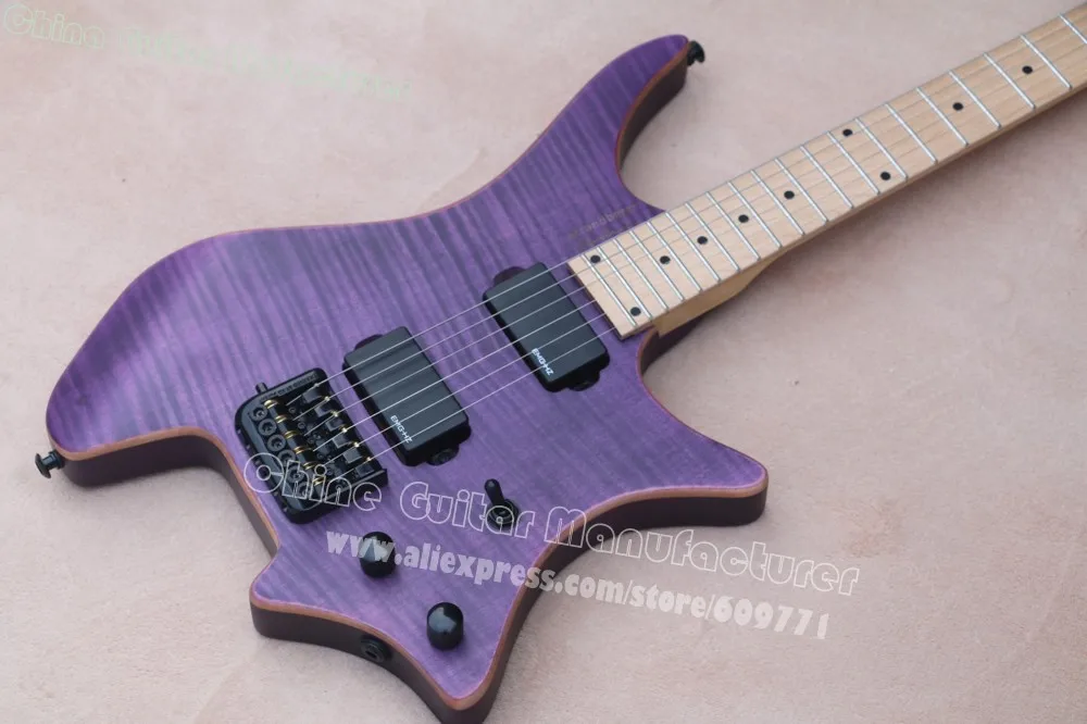Безголовая электрическая гитара с фиолетовым клена атласная отделка кленовый