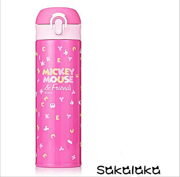 Pink Disney Микки Маус 500 нержавеющая сталь двухслойная термоизоляция бутылка 304 мл - Цвет: Pink