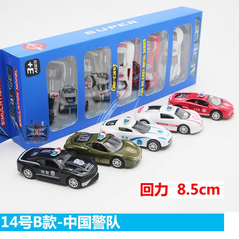 Chinese Pull back 5 шт. 1: 64 детские игрушки модели спортивных автомобилей мини Карманный Автомобиль костюм авто полицейский гоночный автомобиль металлическая модель автомобиля Детские подарки для детей - Цвет: Chinese Pull back