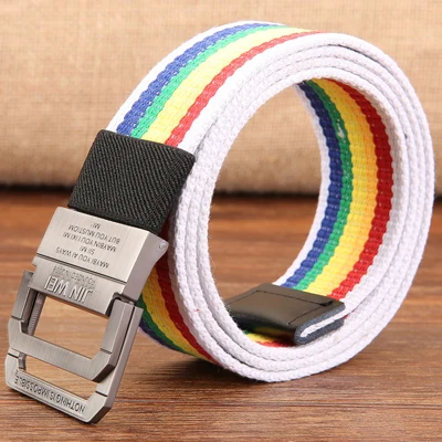rainbow color Hello guoguo холщовый ремень женский/мужской цветной Радужный черный ремень с двойной пряжкой длинный/нейлон/Ковбой/ремень женский ремни для женщин - Цвет: rainbow color
