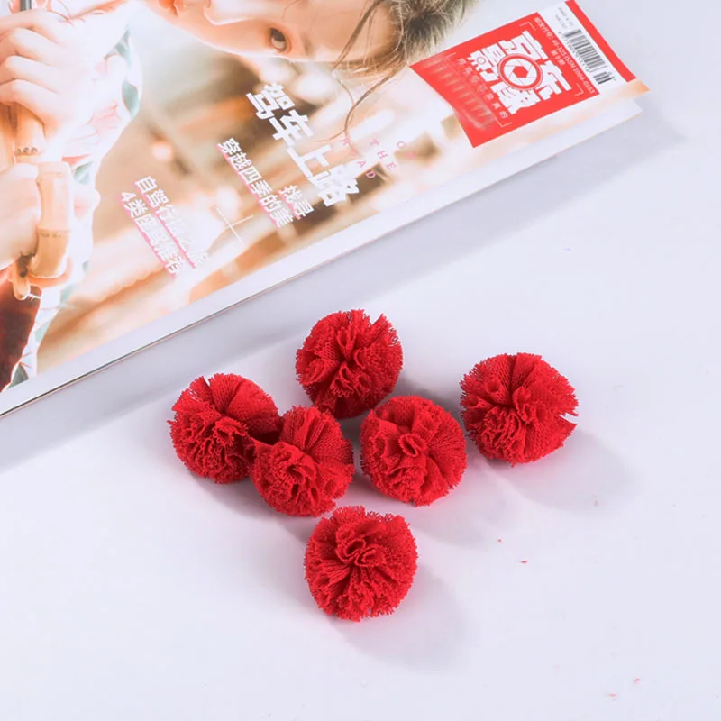 001 Red 24 шт./лот 25 мм кружева Марля Эластичный цветок мяч DIY ручной работы плюшевый помпон подвеска-сетка для волос на голову свадебное платье аксессуары для шитья - Цвет: 001 Red