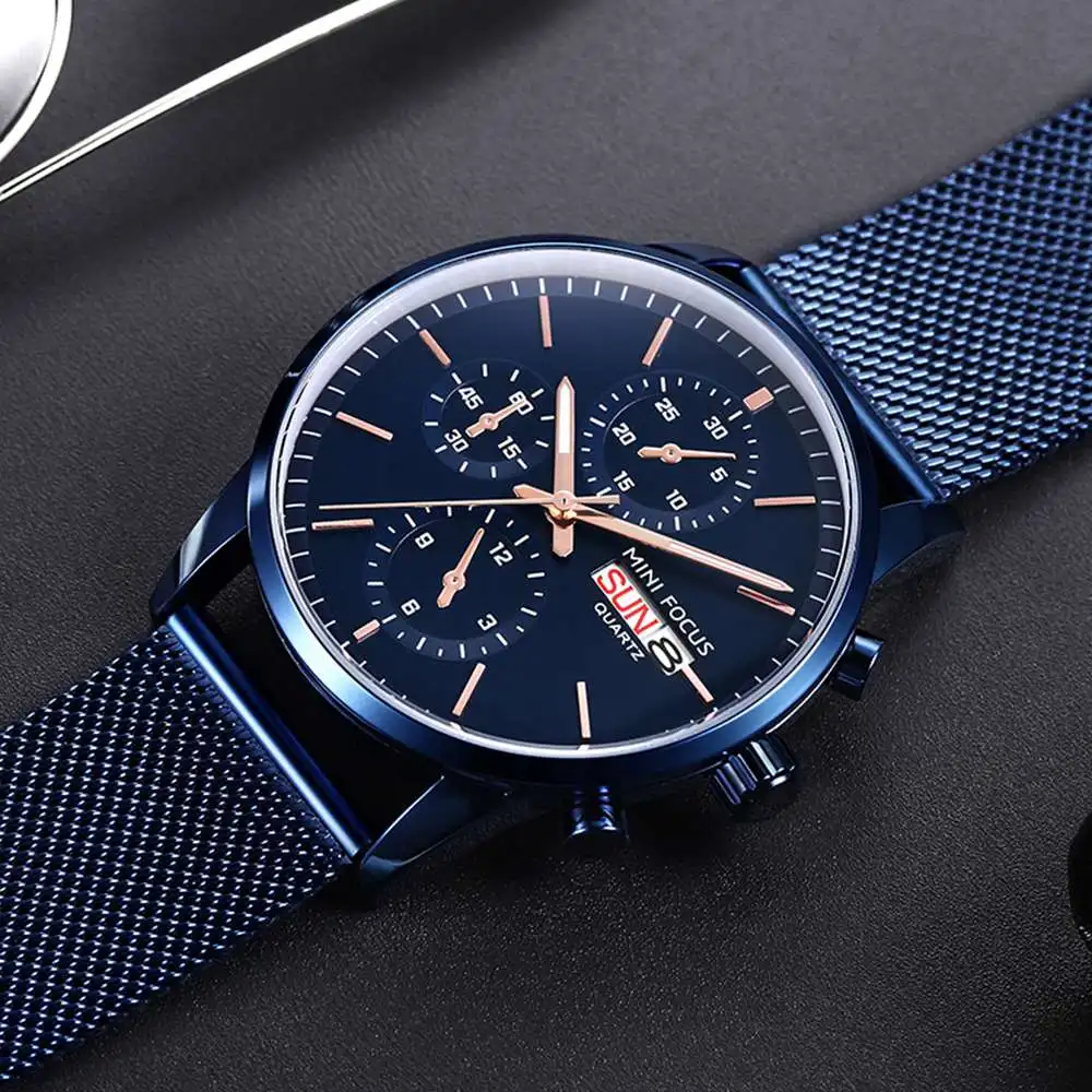 Мини фокус relojes hombre новые кварцевые часы с ремешком из нержавеющей стали модные