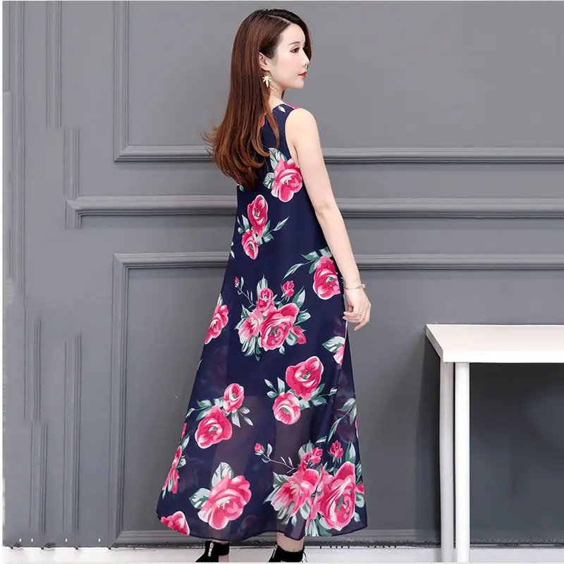 Женское пляжное платье с принтом в стиле бохо длинное шифоновое майка без