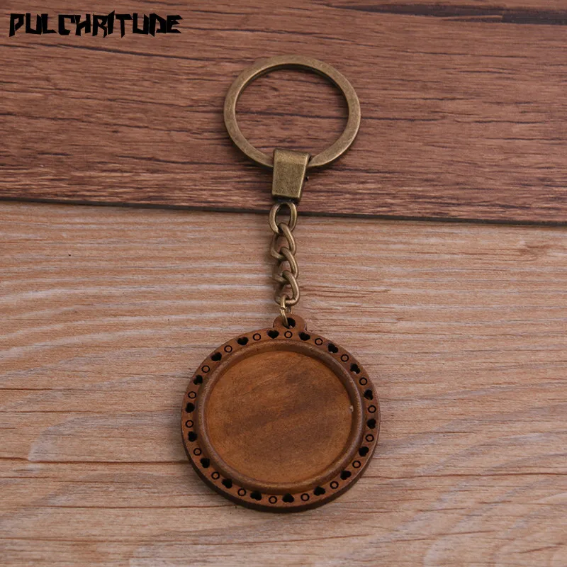 2pcs 30mm Round Wood Cabochon Settings Metal Keyring Accessories Diy Blank Wooden Base Trays For Key Chain | Украшения и