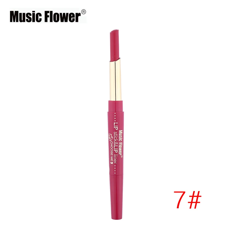 Music Flower 2 In1 губная помада+ подводка для губ, 12 Цвет, набор для макияжа, бархатный матовый блеск для губ палка Краски пигмент телесного цвета Водонепроницаемый брендовая косметика - Цвет: 07