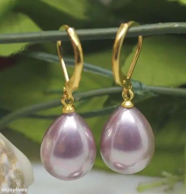 Фиолетовые серьги-Крючки с жемчугом в виде ракушек из южного моря покрытые