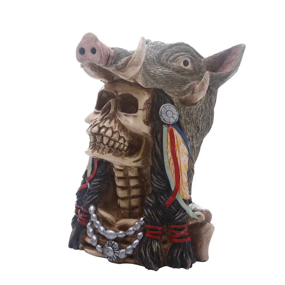 Boar-Skull Креативный Череп Змея сова статуя волка Смола животное скелет Скульптура домашний офис украшение стола украшение подарок Хэллоуин Декор - Цвет: Boar-Skull