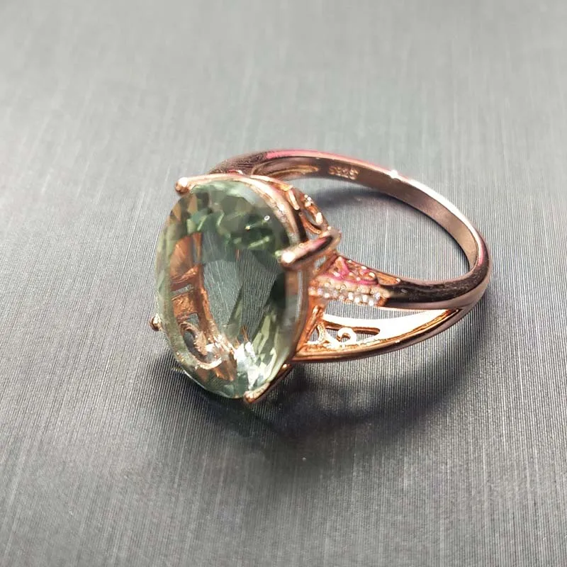 FLZB, большое натуральное 13.5ct кольцо с зеленым аметистом, овальной огранкой 12*16 Драгоценное кольцо в 925 пробы драгоценности из серебра и камней для девочек