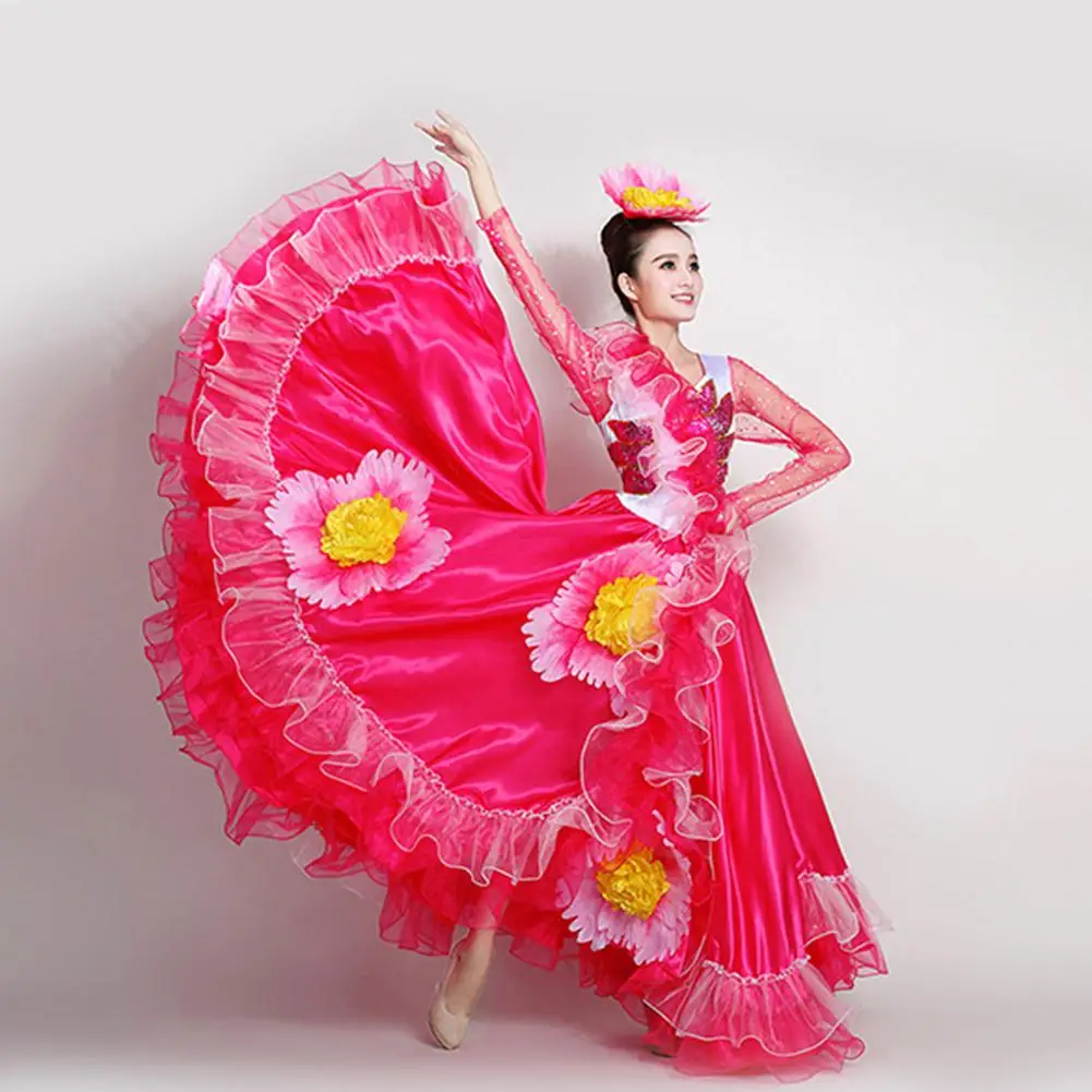 Yfashion Fashion Spanish Bullfight Dance Dress Stage Performance Show Large Hem Chorus Dresses for Women Female | Женская одежда