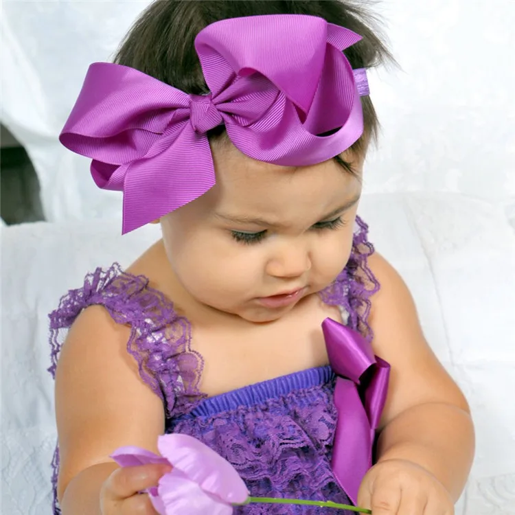 465 purple 1 шт., 6 дюймов, повязки на голову для маленьких девочек, большие Ленточные банты, эластичная лента для волос, однотонные детские головные уборы, аксессуары для волос - Цвет: 465 purple