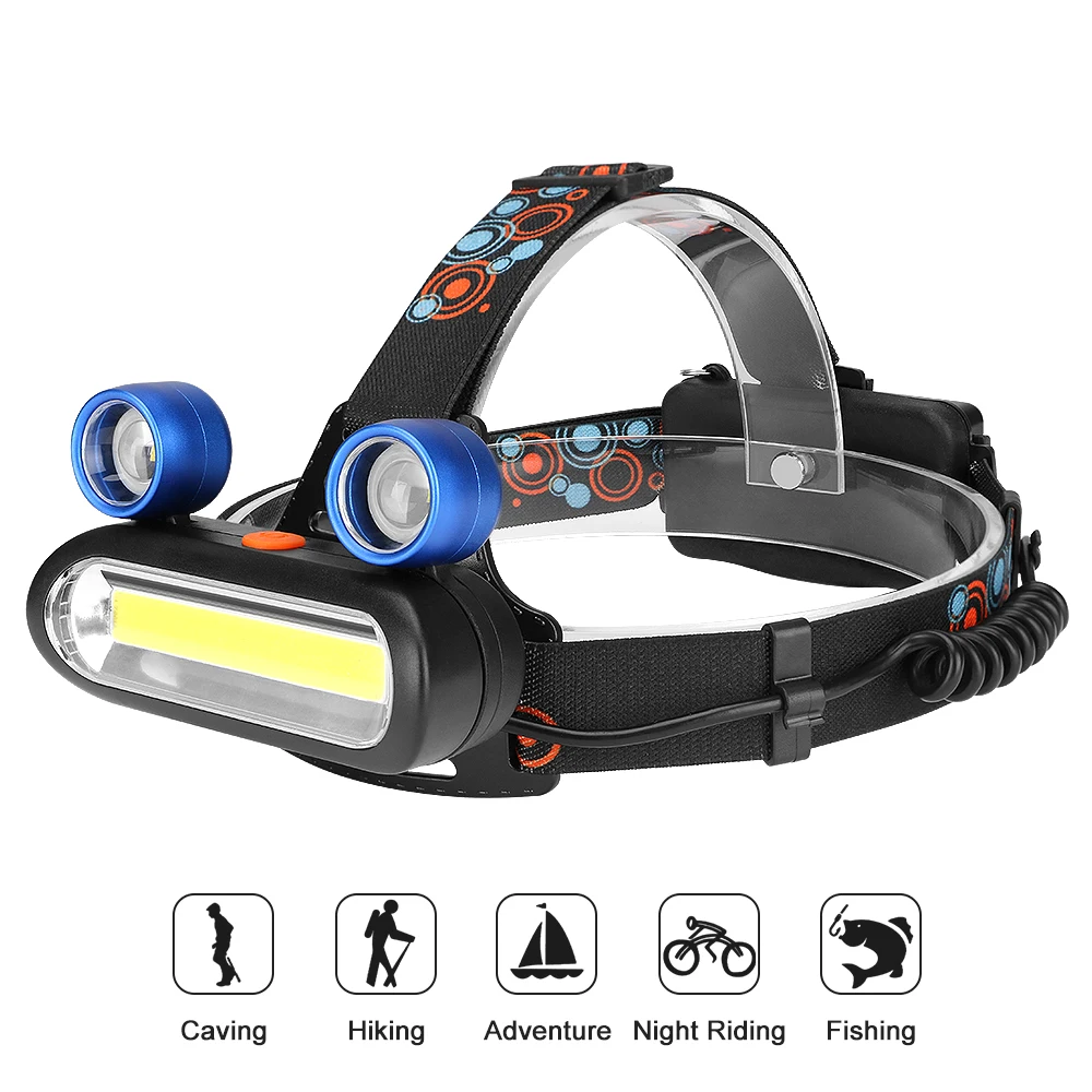 2*XPE+1*COB LED Headlamp Fishing Headlight Flashlight 4 Modes Power 2*18650 Battery for Outdoor Camping Light | Лампы и освещение