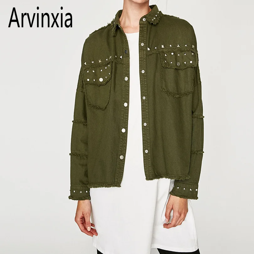 Arvinxia ZA/Винтажные однотонные женские пальто с заклепками и длинными рукавами