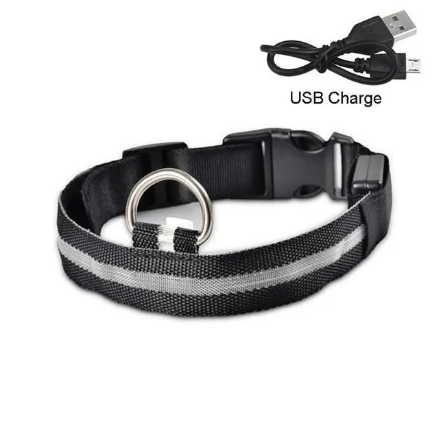 Светодиодный ошейник для собак с зарядкой от USB, светящийся ошейник для собак и кошек с usb-кабелем, светодиодный ошейник для собак - Цвет: Черный