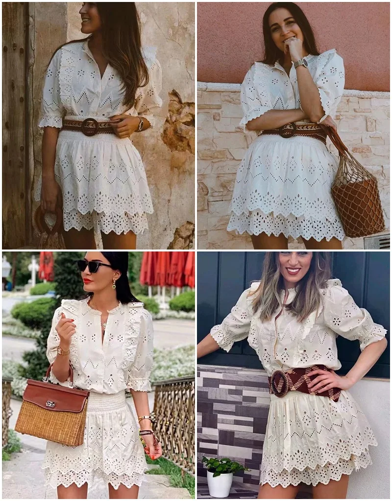 Motina Julia, сексуальное Белое платье с кружевной оборкой, Женский комплект из двух предметов, летние элегантные вечерние короткие платья, женские повседневные пляжные платья