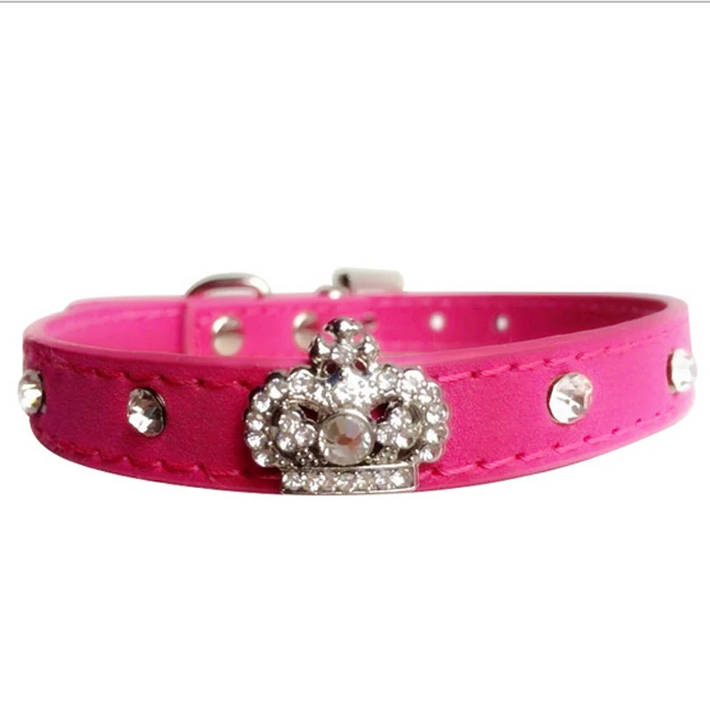 Bling Хрустальная корона собака воротник мягкий бархат кожа регулируемый ремешок