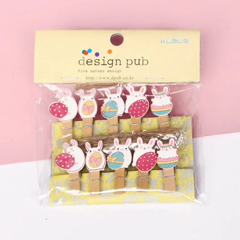 

10 pcs/pack White Rabbit Wooden Clip Photo Craft DIY Clips with Hemp Rope Clothespin Craft Decoration Clips Pegs