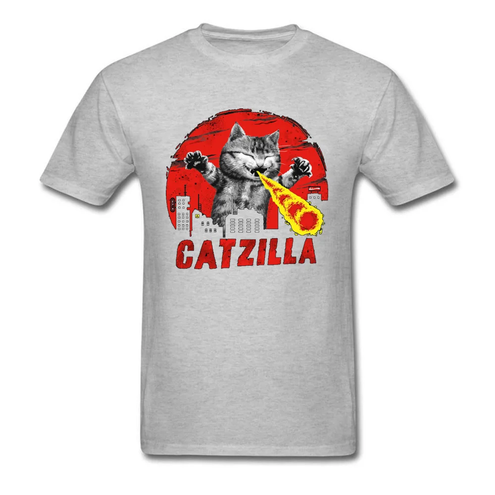 Catzilla Cat Feline пламенный Милая футболка с изображением монстра для мужчин Забавный котенок Neko комикс Новое поступление модные повседневные топы с 3D принтом Футболка - Цвет: Gray