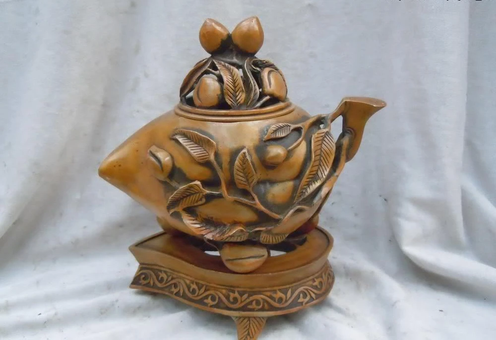 

8" China brass copper fine vagary birthdaypeaches incense burner censer statue