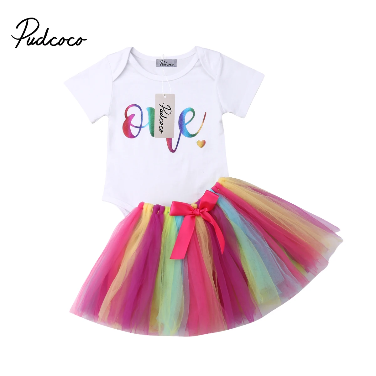 

Pudcoco Toddler Baby Girls 1st Birthday Romper Bodysuit Tulle Tutu Skirt Dress Outfits Costume Clothes 0-18M