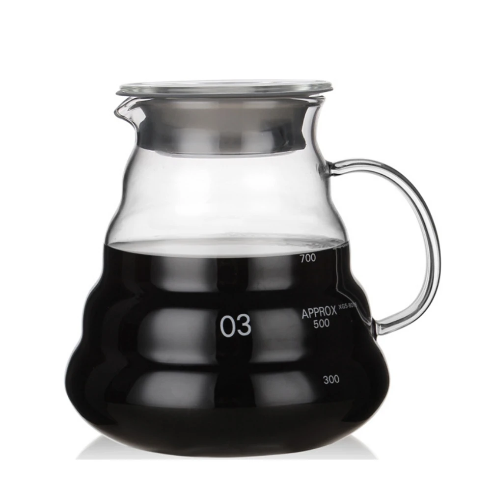 780ML Термостойкие Стекло V60 диапазон сервер 360/580/780 мл капельные чайник бутылка для воды бариста Кофе кувшин с ручкой из этиленового пропилен-каучука чайники - Цвет: 780ML