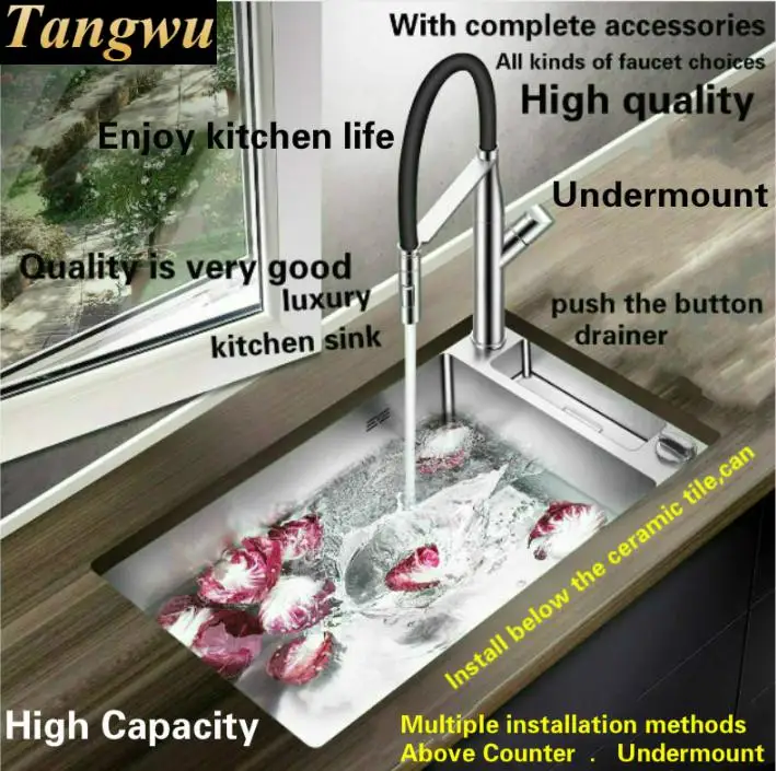 Бесплатная доставка Домашняя большая кухонная ручная раковина с одним желобом