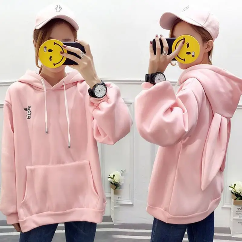 Милые женские толстовки с капюшоном Толстовка вышивкой заячьи ушки пуловеры