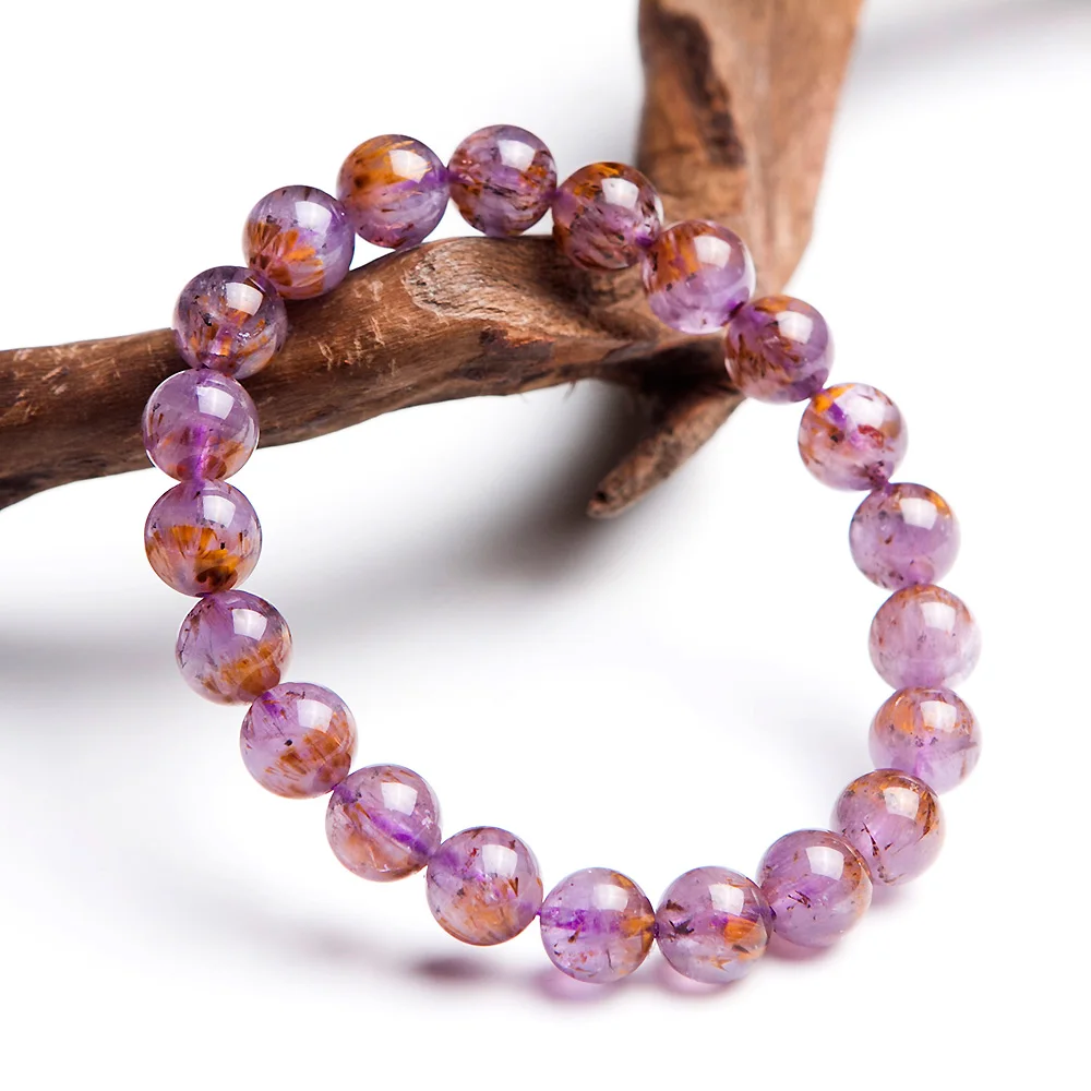 9 мм настоящий натуральный каксенит фиолетовый рутилированный Кварц Браслеты