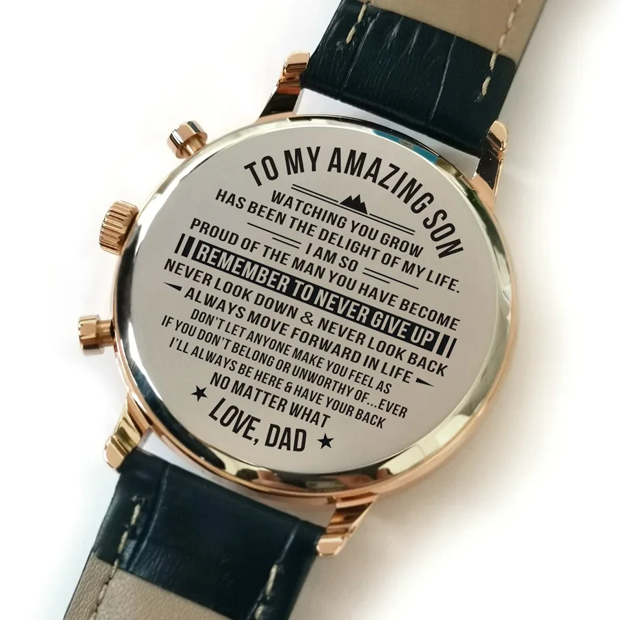 K4516 K4500-7 Dad To My Son Роскошные модные часы для отдыха 30 м водонепроницаемые часы с гравировкой календарь 24 часа секунды Dail аналоговые Мужские часы - Цвет: K4516