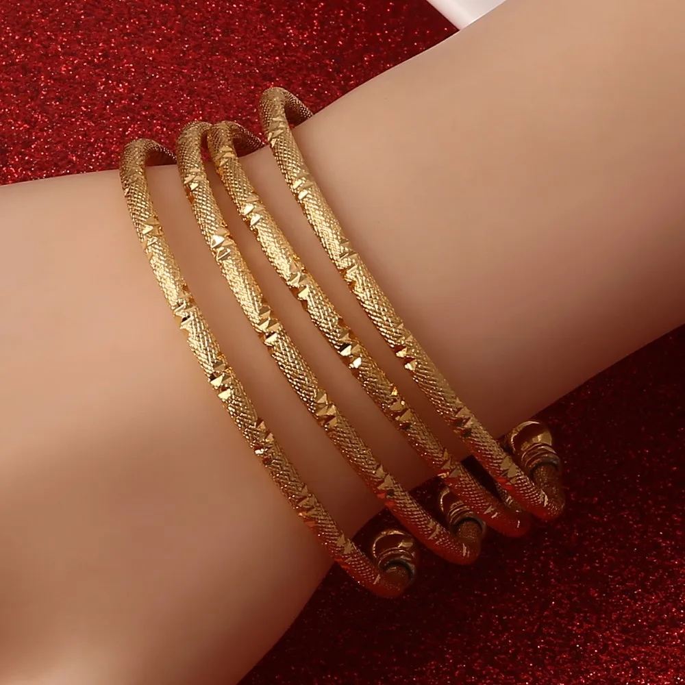 

New India Brass 4pcs Openable Bangle Bracelet Arab Ethiopian Bangle Gold Color Dubai Africa Jewelry Gift
