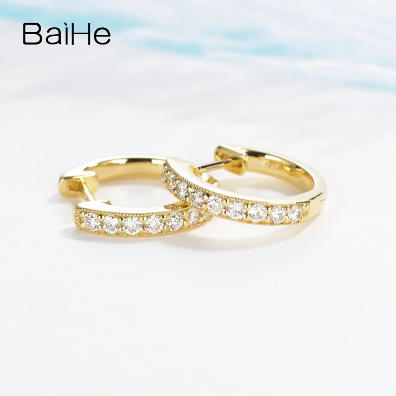 BAIHE Solid 14 K желтое золото 0.30ct H/SI-SI3 круглый натуральные бриллианты украшения для помолвки трендовые серьги-гвоздики